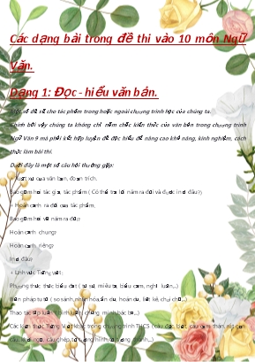 Các dạng bài trong đề thi vào 10 môn Ngữ Văn